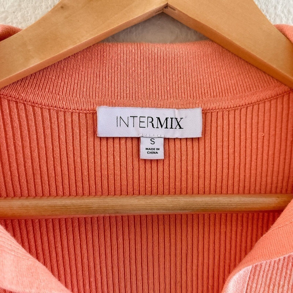 Intermix Audrey Rib Knit Polo Top Orange Salmon Button-Up Collared Sweater - Picture 4 of 8